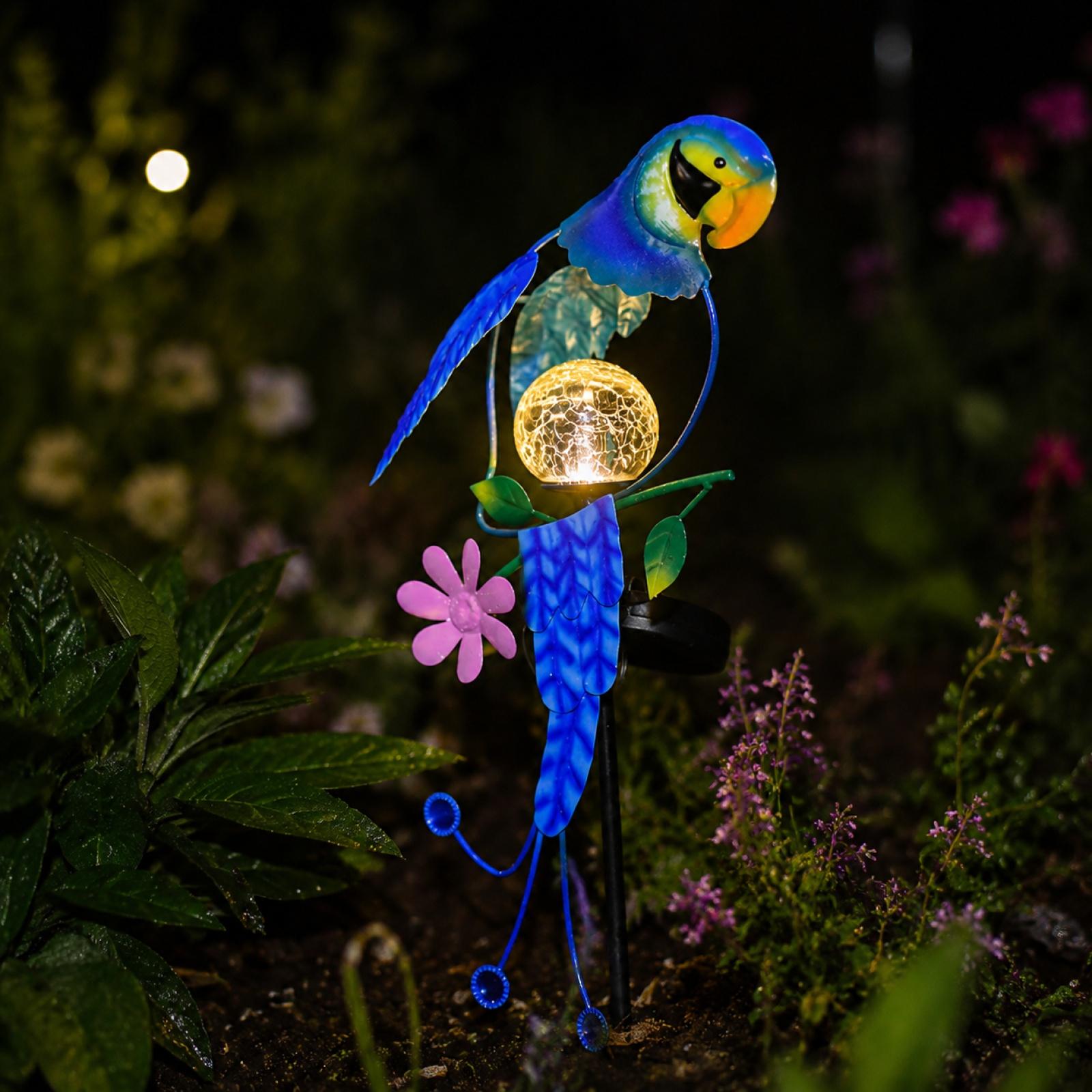 

Solar Powered Metal Parrot Garden Light Outdoor Decorative Yard Lamp with LED Globe for Patio Pathway and Lawn Lighting One Size синій