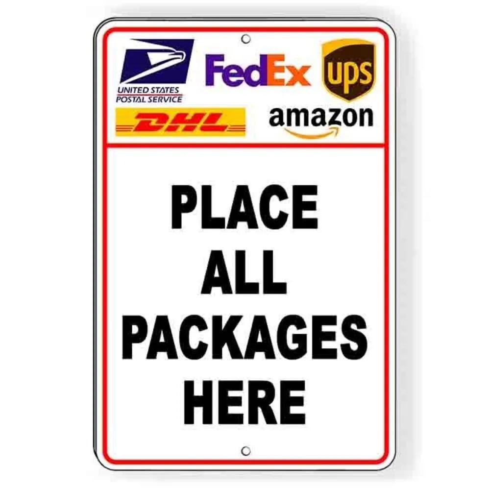 Знак USPS  Зона выгрузки  - Помещайте посылки сюда, Строгое соблюдение, Нержавеющий металл 20x30cm（7.8x11.8inch）
