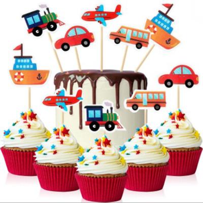 10Pcs Cartoon Car Transport Cupcake Topper Food Picks Kids Birthday Party Favors