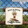 2D Flat 1pc Vintage Aluminium Metal Sign, Outdoor Decorative Wall Sign, Tin Sign Style, Coffee Time Wall Decor, "Rise & Shine Coffee Time", Home Wall