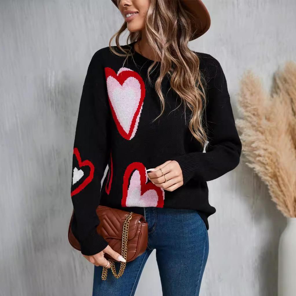 

Зимний женский свитер ко Дню святого Валентина Love Peach Sweater Knitwear XL чёрный