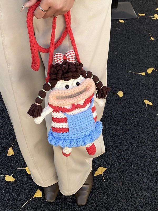 Knit Bag Handwoven Cartoon Shoulder Purse For Daily Use