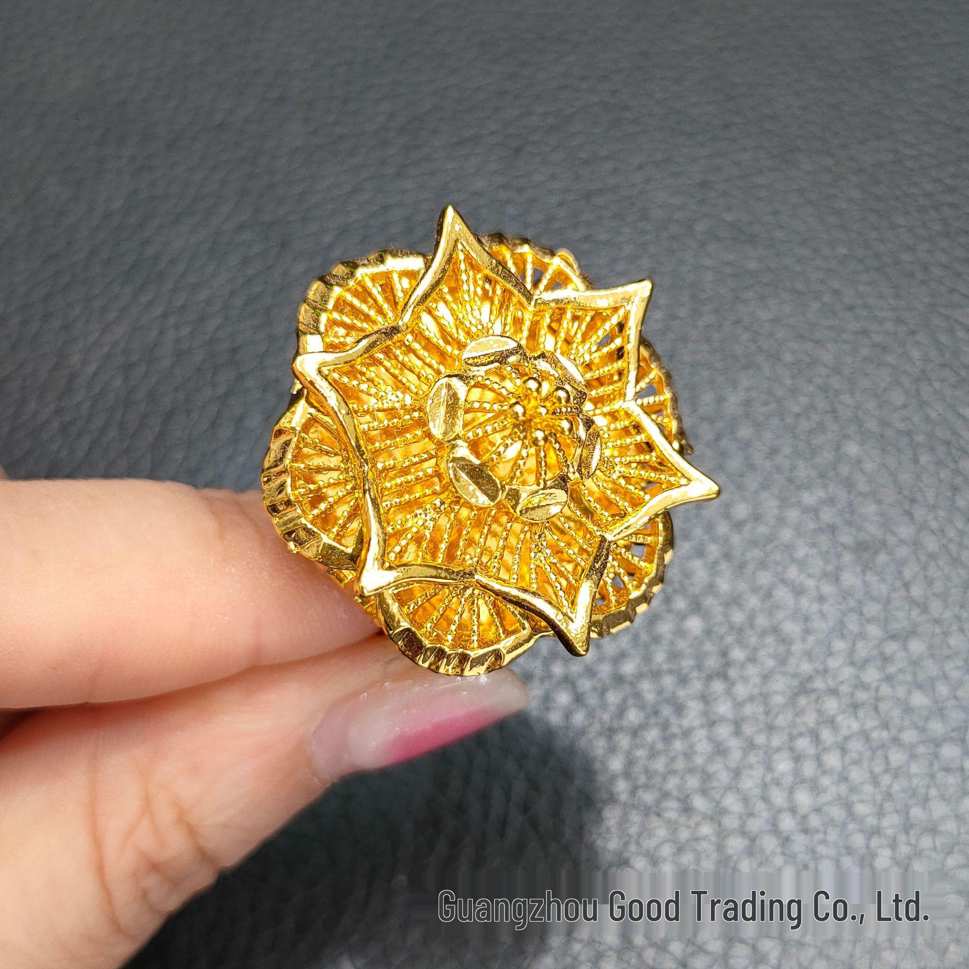 

Дубайська каблучка з філігранним квітковим візерунком із 24-каратного золота - Жіноча весільна прикраса для глобальної елегантності Adjustable