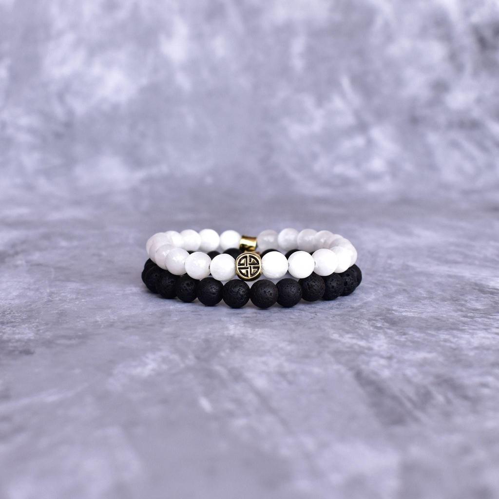 Natural Selenite Beaded Bracelet Selenite And Lava Bracelet For Men Diffuser Bracelets Beaded Healing Crystals Jewelry, Gift for Him