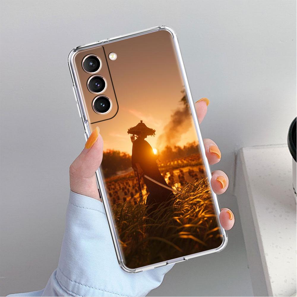 

Landscape Ink Painting Japan Samurai Art Clear Case For Samsung Galaxy S22 S20 FE S21 S10 S9 Plus Note 20 10 Lite Phone Shell Samsung Note 9