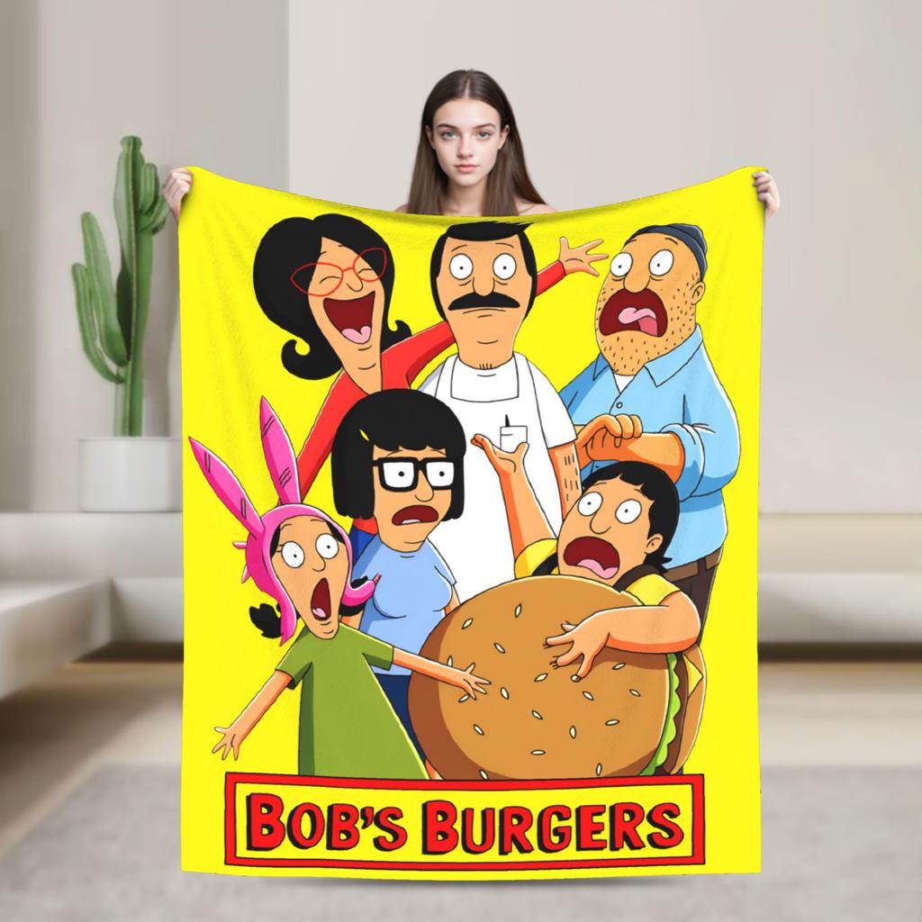 Super Warm Blankets Camping Anime Bobs Funny B-Burgers Throw Blanket Movie Flannel Bedspread For Home Decor Trend Sofa Bed Cover