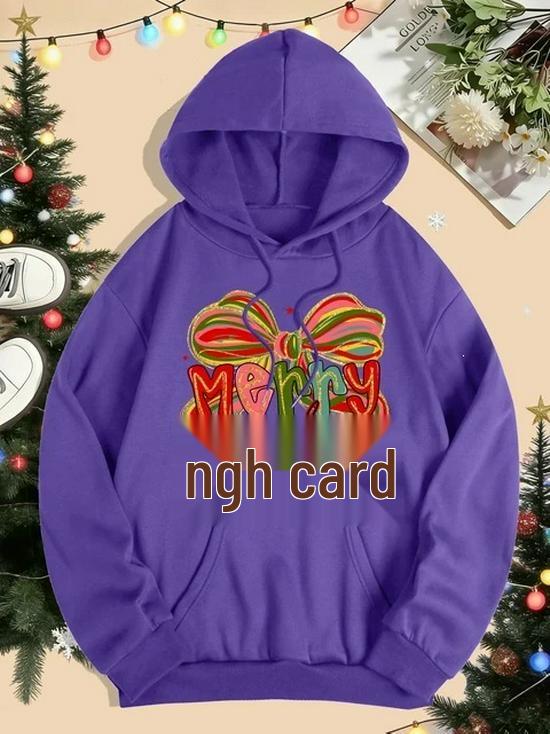 Merry & Bright Bow Print Women's Hoodie - Autumn/Winter Loose Pullover