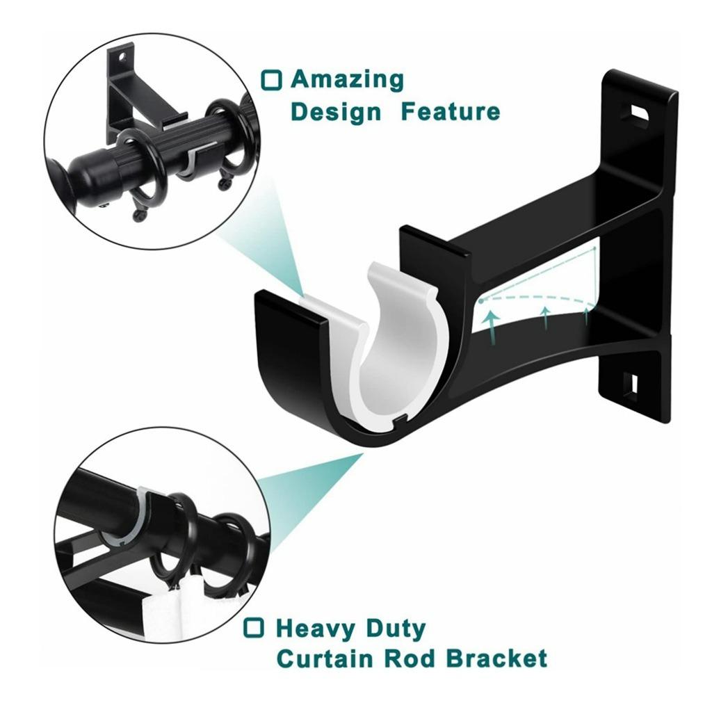 Black Aluminum Alloy Heavy Duty Single Curtain Rod Brackets for Curtain Rod Window Hardware Rod Pole Bracket