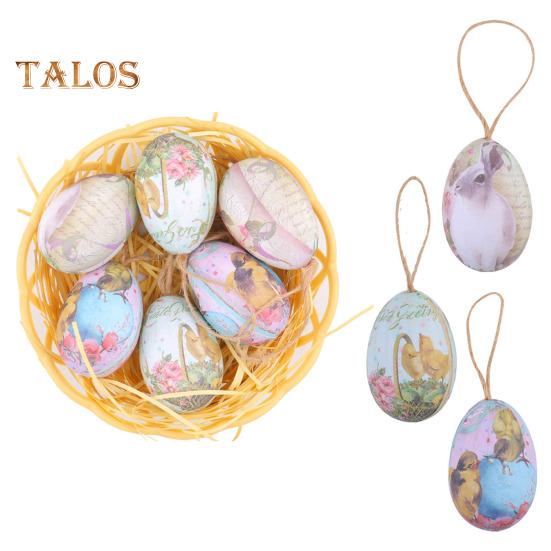 6 buc. Ouă de Paște simulate Ou pictat cu frânghie Decorație pentru agățat Ornamente de ouă de Paște artificiale cu coș pentru sărbătorile de primăvară Accesorii pentru petreceri