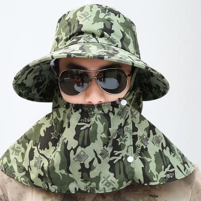 Men'S Camouflage Sun Hat Outdoor Climbing Hat Bucket Hat Sun Protection Hat Fishing Plus Dust Can Be Rolled Up Mask Hat