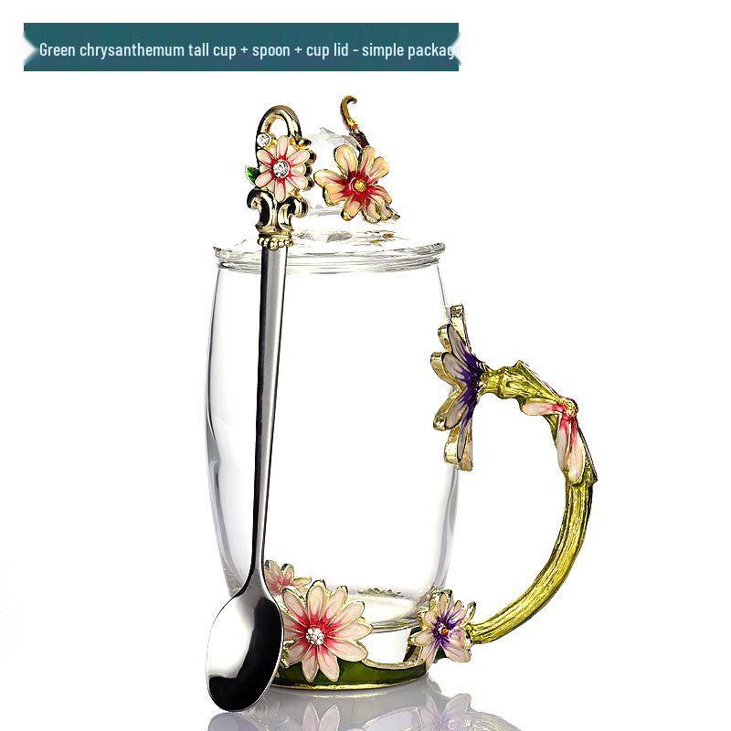 Daisy Enamel Flower Tea Cup - Heat-Resistant Crystal Glass for Home, Office, or Festival Gift