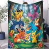 Klassische Pokemon-Entwicklungslinie Druck Fleece-Kuscheldecke für Fans Qualität Weich Warm Decke für Reise Picknick Zuhause für Mädchen Jungen