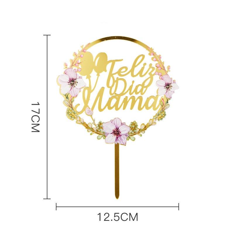 1Pcs Acrylic Feliz Dia Mama Spanish Language Cake Topper For Mothers Day Flower Party Scene Dessert Adornment