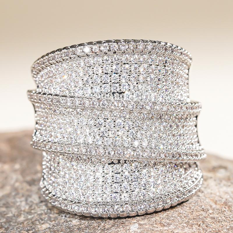 

Huitan Full Bling Iced Out Wide Rings for Women Gorgeous Engagement Wedding Party Female Rings Sparkling CZ New Fashion Zircon 6