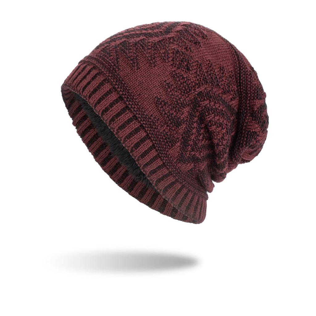 

Koreant Style Knit Beanie Hat For Men Women With Diamond Pattern Warm Winter Accessory бордовий
