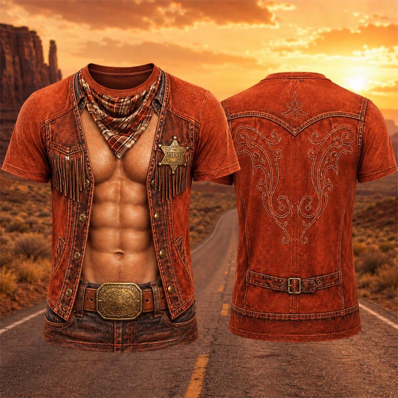 T-shirt d'été Rétro Motif Cowboy Faux Hommes Impression 3D Graphique Muscle Drôle Manches Courtes Cosplay Western Fête Décontracté Street Top