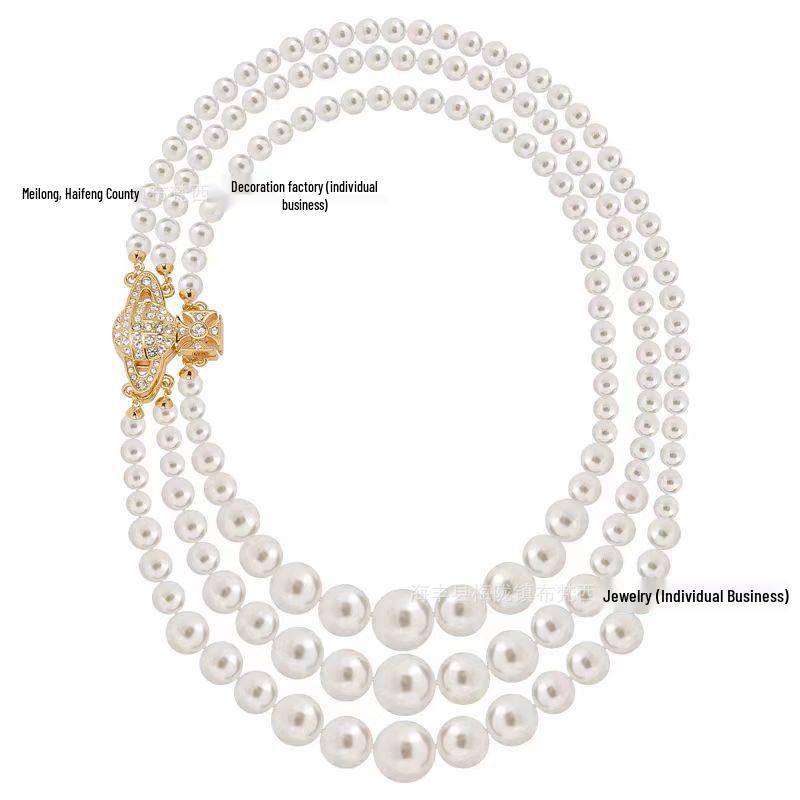Empress Cixi Pearl Necklace: Three-Layer Magnetic Buckle in French Retro Style