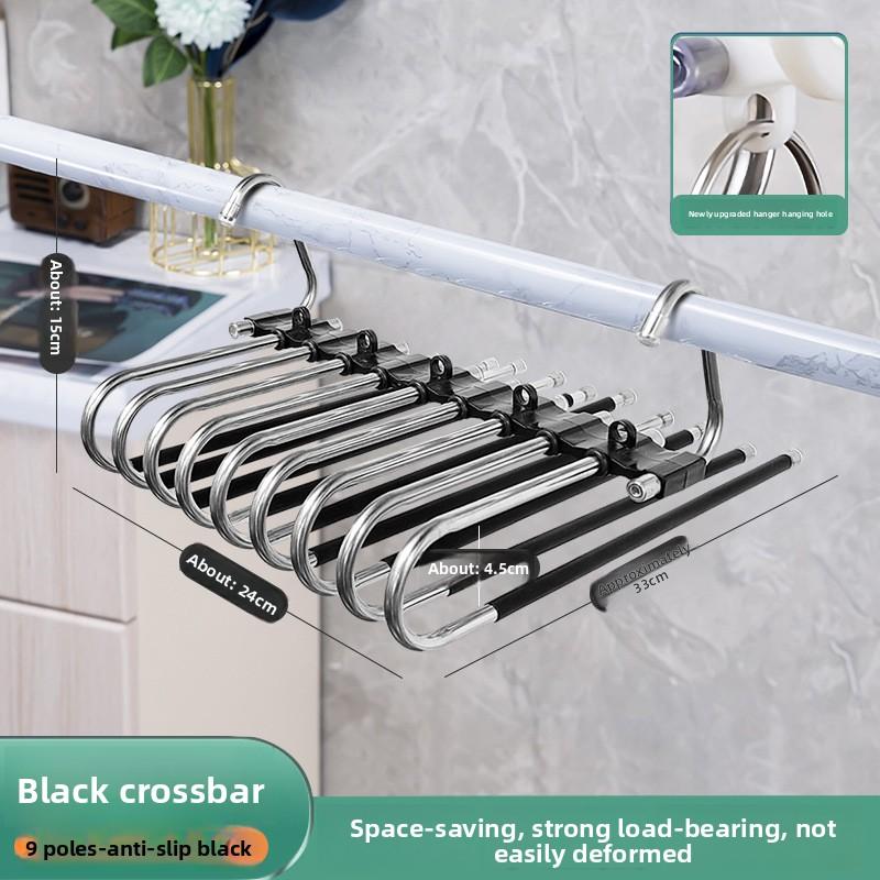 Platzsparender 9-lagiger Metall-Hosenbügel mit Anti-Rutsch-Beschichtung, Edelstahl-Design, inklusive 5 Haken, reduziert 80% Unordnung, für enge Jeans und Denim-Stoffe