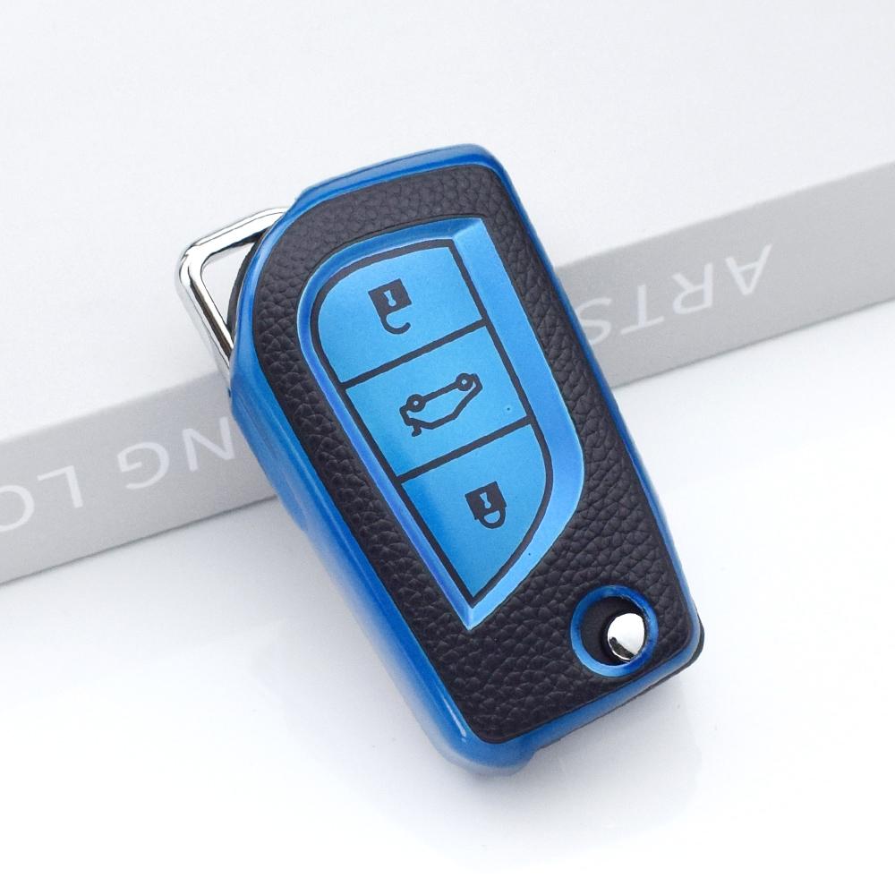 3 Buttons TPU Leather For Toyota Highlander Camry RAV4 Aygo Yaris Car Flip Key Cover Case Auto Shell Holder Fob Bag Keychain