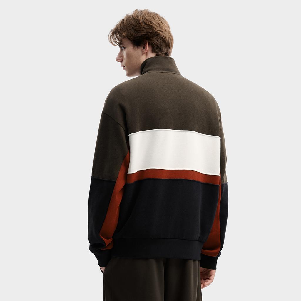 FILA Original Fashion Classic Retro Sports Style Casual Trendy Striped Color Block Comfortable Versatile Half-Zip Loose Sweatshirt F11M619211FBN