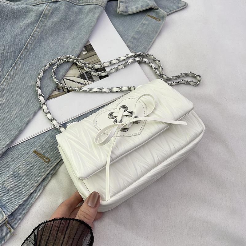 Niche lace-up pleated bag women's new trendy and versatile fashion chain bag single shoulder crossbody small square bag