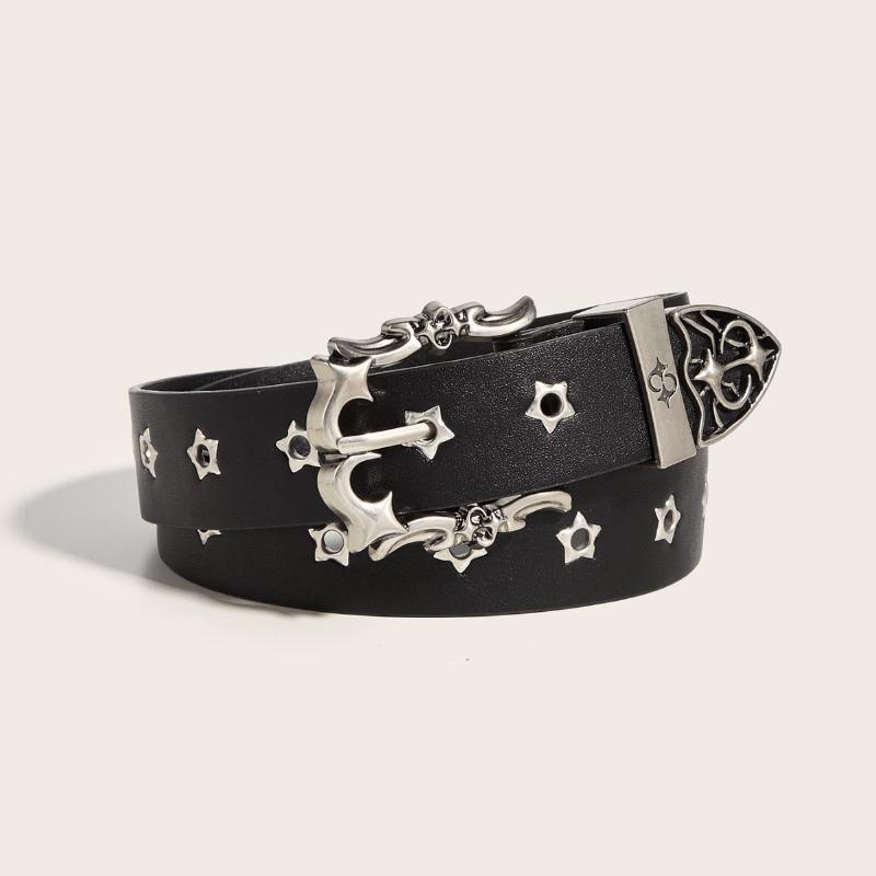 Ceinture en Cuir Tendance avec Clous Étoilés Uniques pour Jeunes Adultes Haut de Gamme Polyvalente Punk- Fermeture à Boucle Ceintures Décontractées pour Femmes 103cm  3.3cm noir