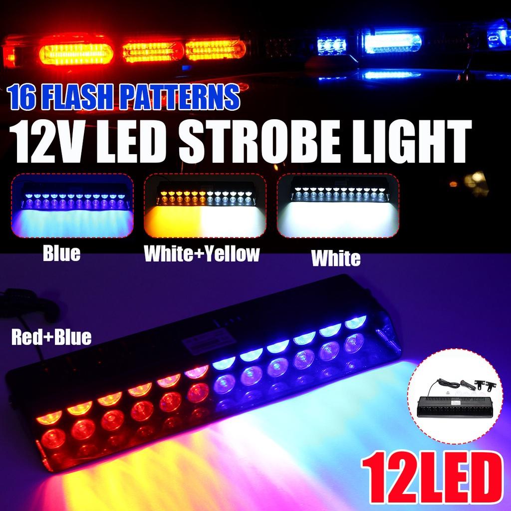 DC 12V 12LED Car Strobe Flash Light Windshield Car Front Gear Sucker Dash Emergency Warning Fog Lamp Red Blue White  Yellow