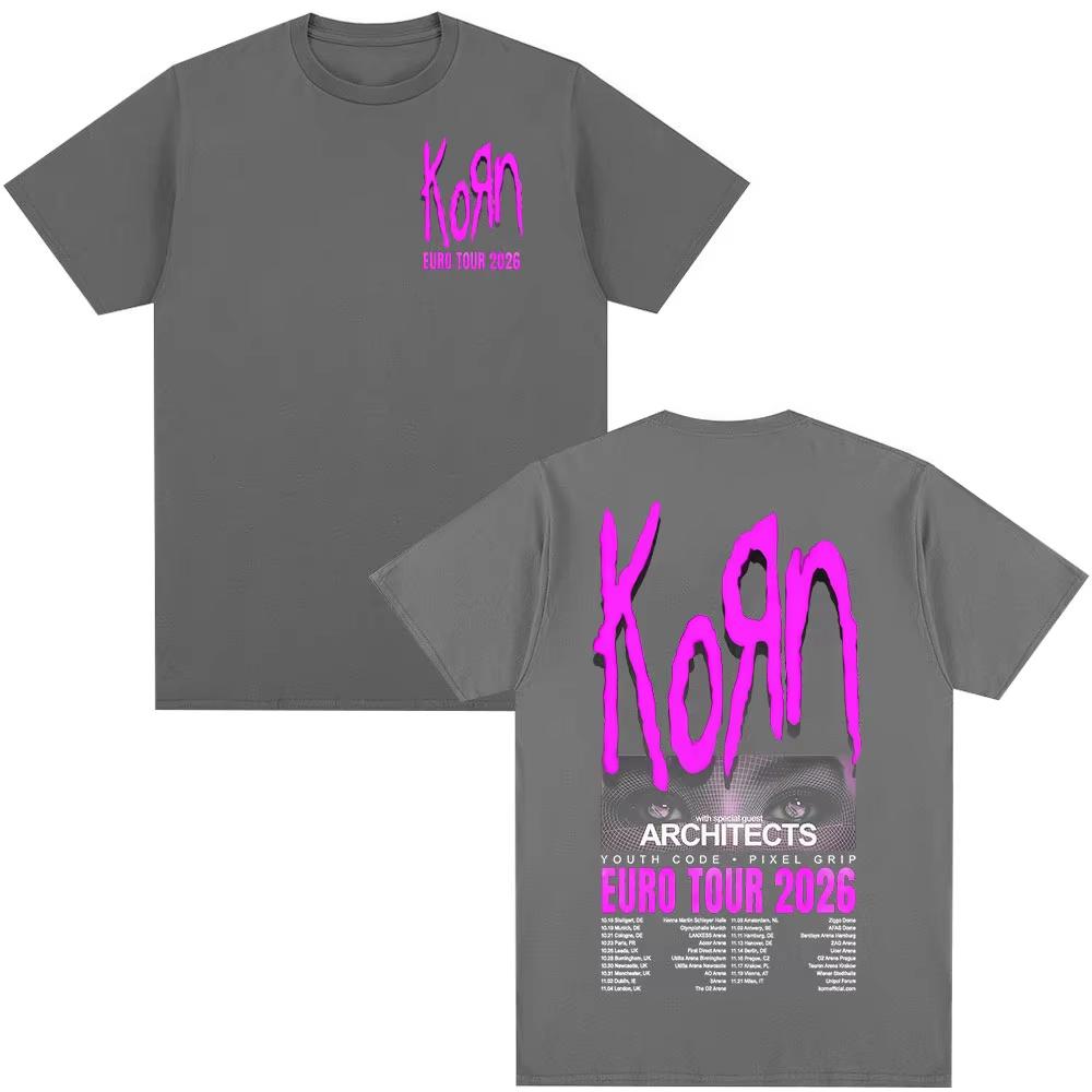 2026 Korn Tour Merch T Shirt Fan Gifts Metal Gothic Rock Band T Shirts Men Women Clothing Cotton Oversized Short Sleeve T-shirt Casual Tee Top