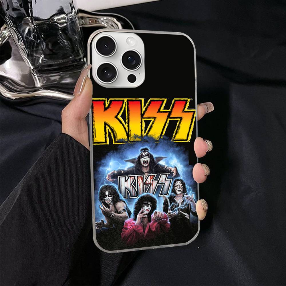 K-KISS Band Cool Phone Case For iphone 17 16 15 14 13 12 11 Pro Max Plus Silver Laser Satin Aurora iPhone 14pro max