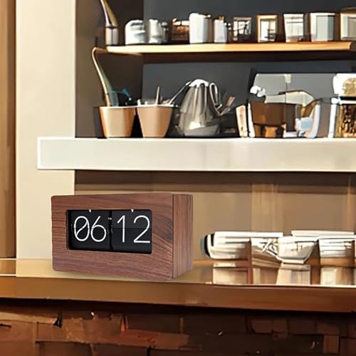 TOPINCN Flip Clock, Retro Desktop Ornament, Flip Clock, 24-Hour Display, Wooden Table Clock