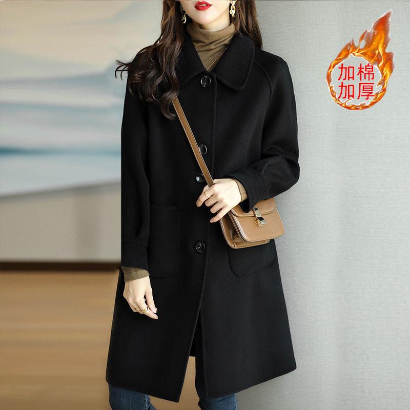 Woolen Coat Women's New Autumn and Winter Thickened Korean Version Slim-fitting Medium and Long Woolen Versatile Coat