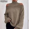 VEZFAA Damenmode, lässig, Herbst/Winter, einfarbig, mit Druck, langen Ärmeln, hohem Halsausschnitt