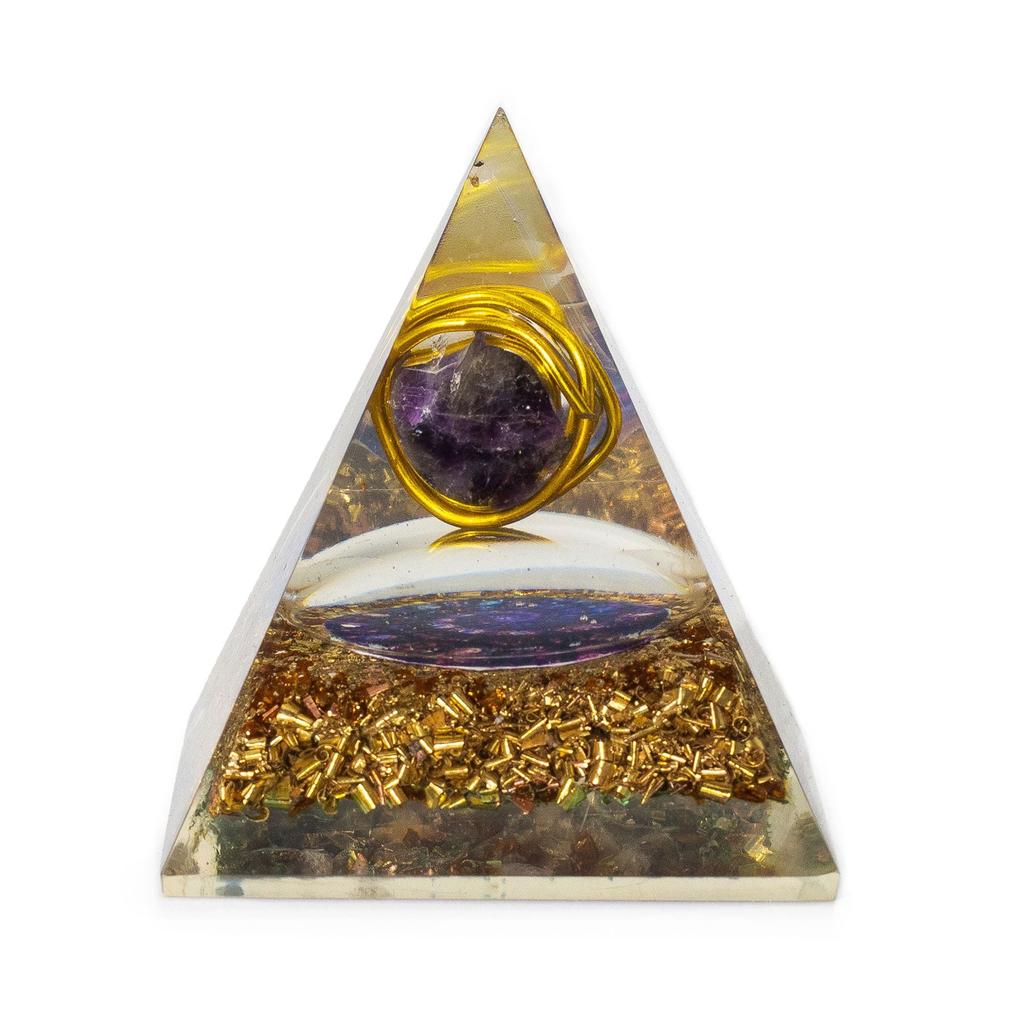 Med Orgonite Pyramids 7x6cm – Wrapped Amethyst – Copper Chips