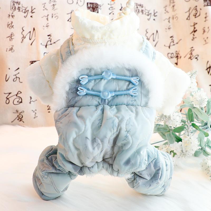 

New Year Dog Clothes Thick Warm Pet Clothing Jumpsuit Yorkie Pomeranian Bichon Frise Poodle Schnauzer Dog Costume Puppy Apparel XS（old） синий