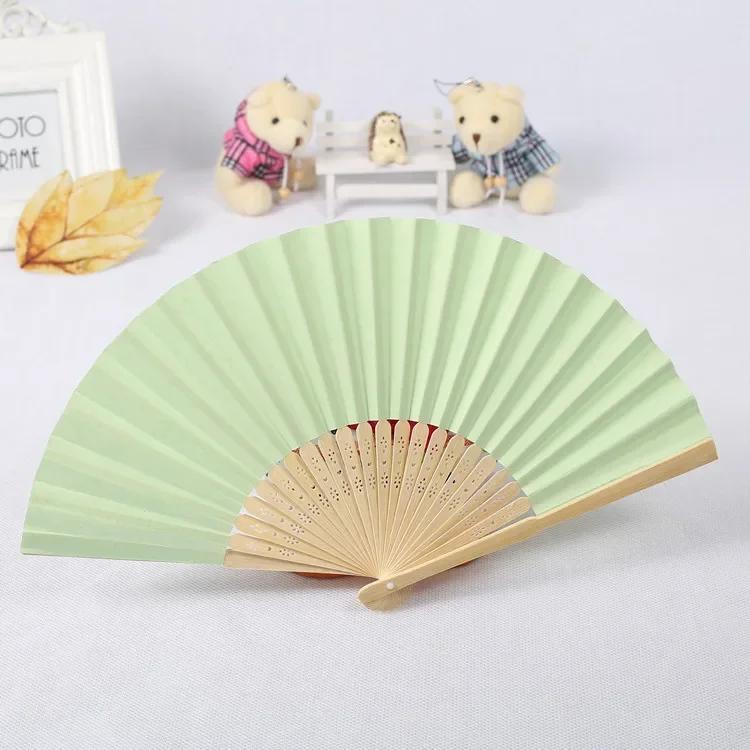 1 Pcs 7-inch Folding Paper Fan Dance Wedding Party Lace Silk Folding Hand Held Solid Color Fan