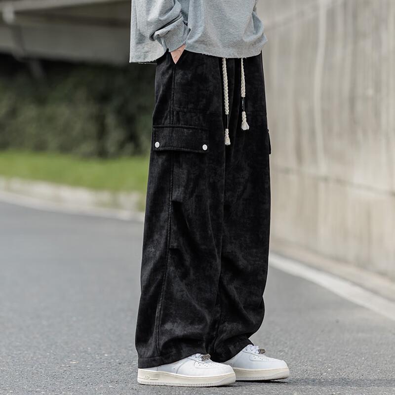 Wassup Sohot Męskie Retro Casualowe Spodnie Robocze z Szerokimi Nogawkami