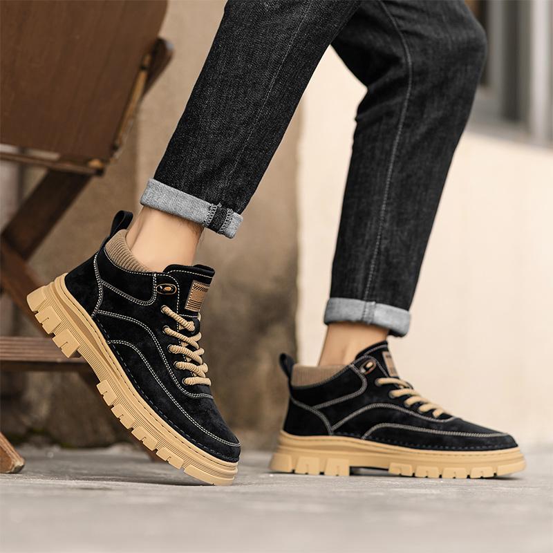 High top casual men's shoes Comfortable autumn and winter styles Daily office Outdoor quality thick soled warm shoes New Black