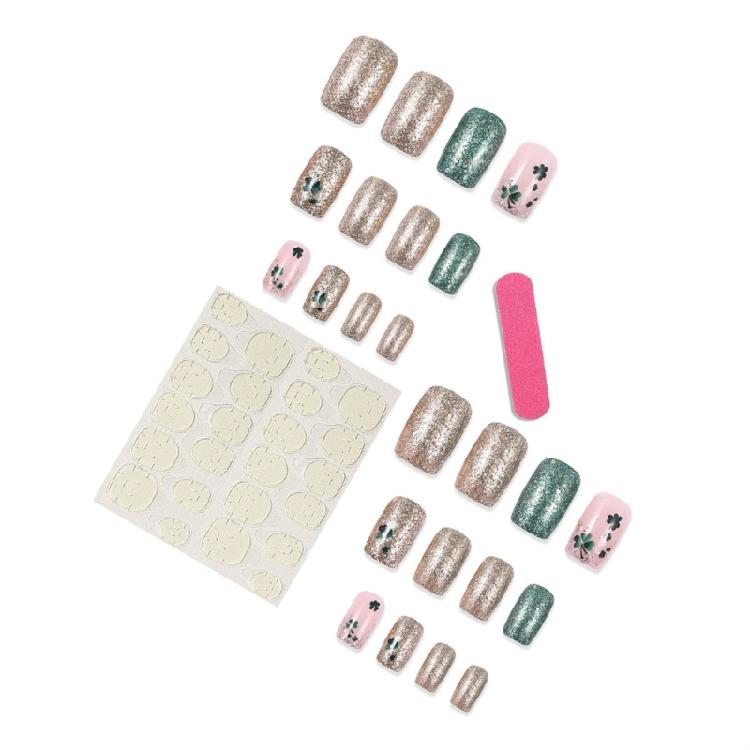 Square Nail Tips Fake Nail Glues On Nail Stick On Nail Saint Patrick’s Day Press On Nail Artificial False Nail Women