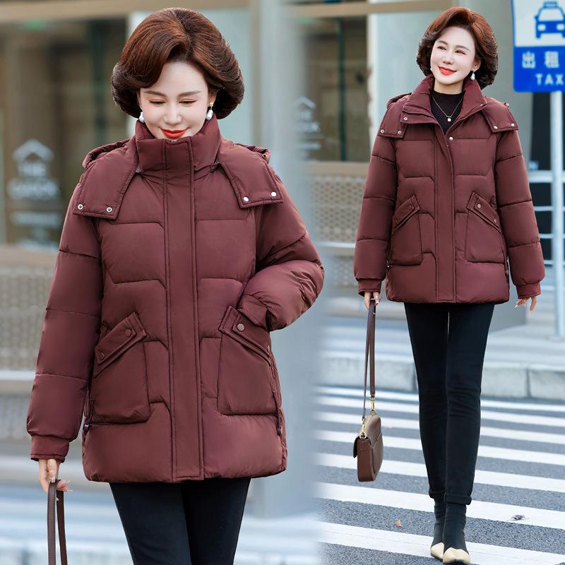2025 winter down cotton jacket women's mid-length detachable hat padded jacket short slimming solid color cotton jacket