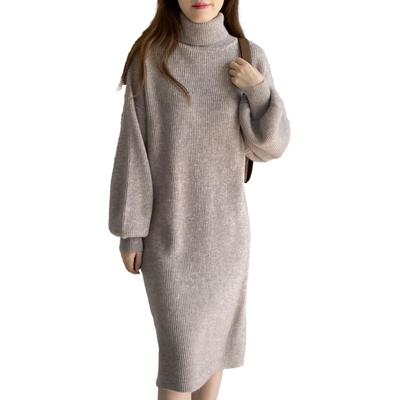 Maglia Dolcevita Spalla Cadente Manica a Palloncino Lunghezza Media Effetto Legno Francese Abito Unico Maniche a Palloncino Aspetto Delicato Ampio Carino Off