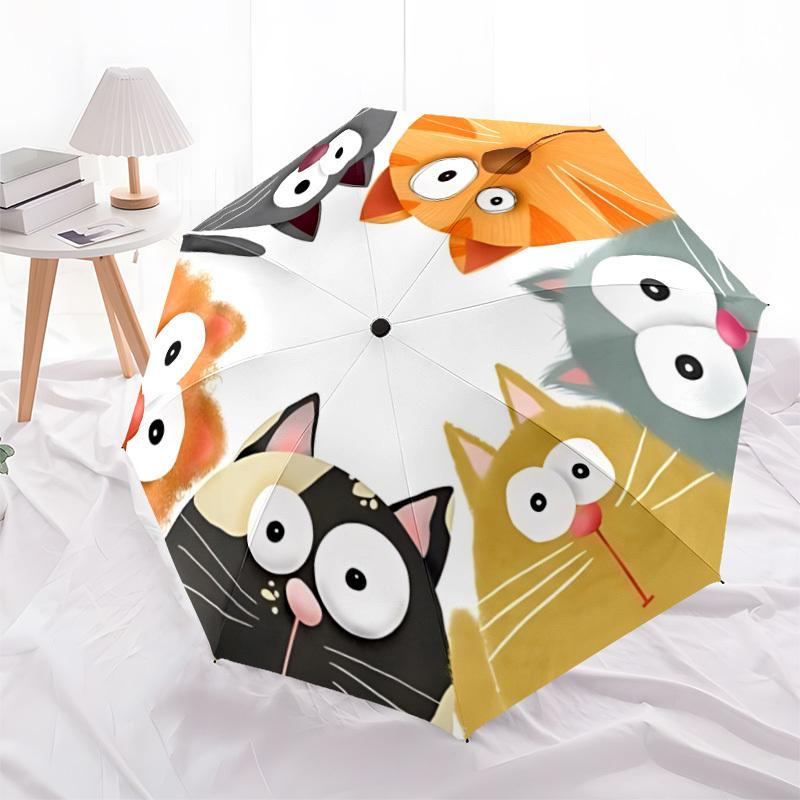 1 Stück Automatisch faltbarer Regenschirm mit Katzenmotiven, Tragbares & faltbares Design mit 8 Speichen, Lässiges Outdoor-Accessoire Halloween- und Weihnachtsgeschenke yy2