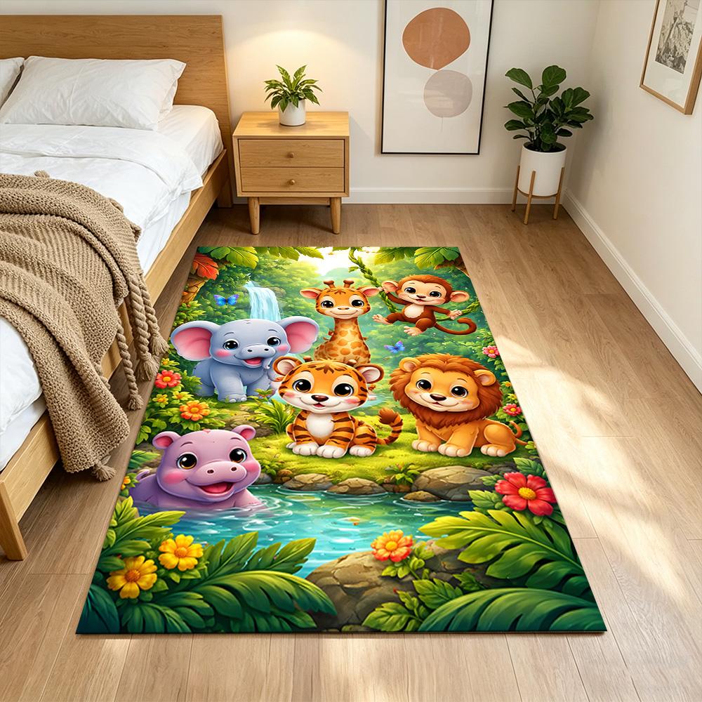 Jungle Animals And Flowers Non-Slip Home Carpet Design for Office Decor Living Room Bedroom Gift