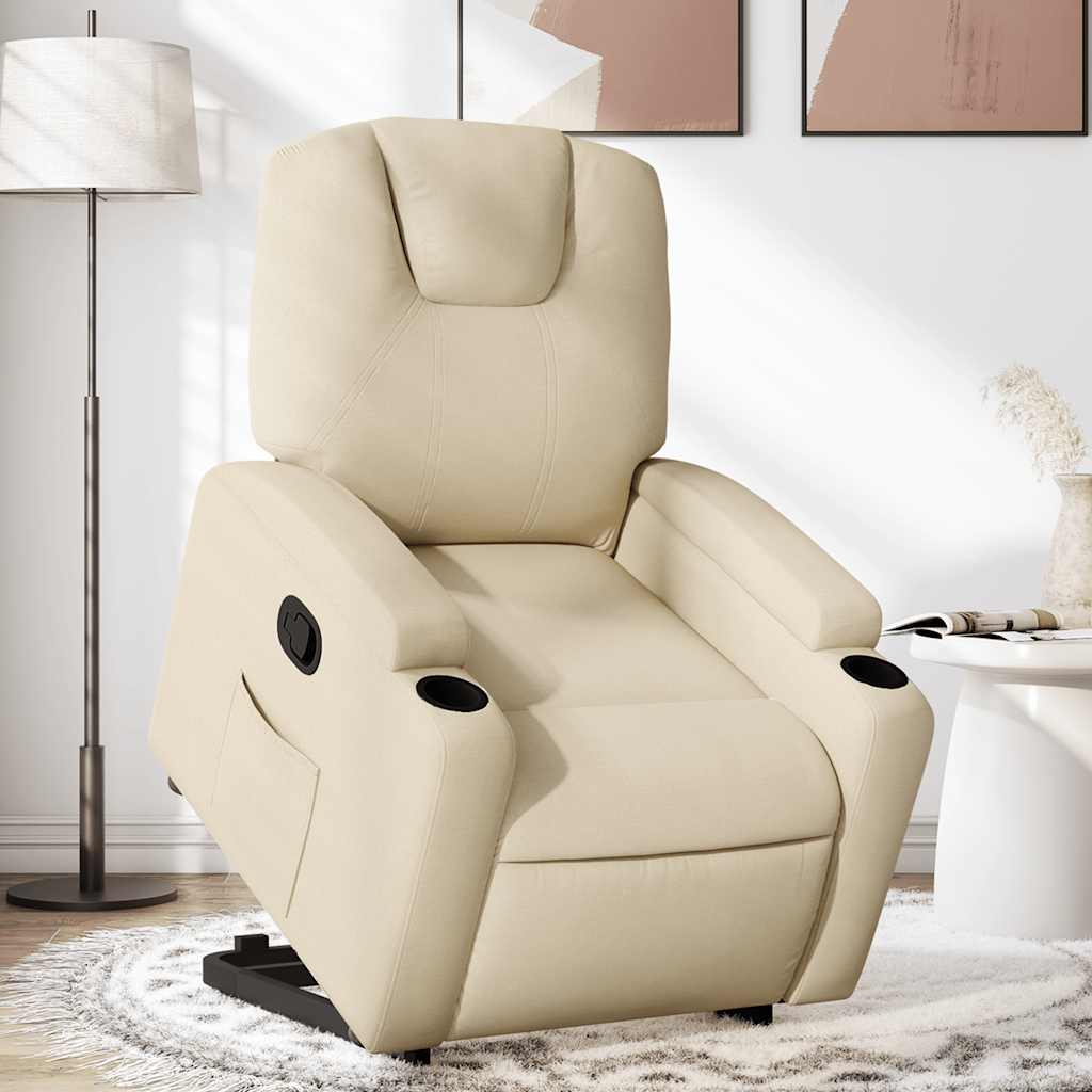 Vidaxl Lift-Up Recliner Armchair, Cream, Fabric Upholstered