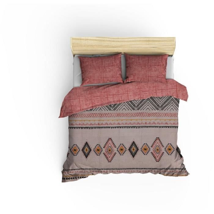 Parure de lit - 1 housse de couette 220 x 240 cm + 2 taies d'oreiller 60 x 60 cm - 100% coton renforcé - Rouge