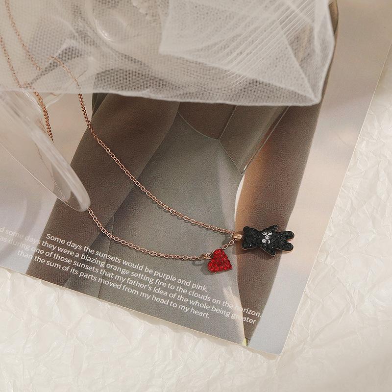 

Ожерелье с черным цирконием и медведем, маленькое красное сердечко, женская цепочка Clarbone