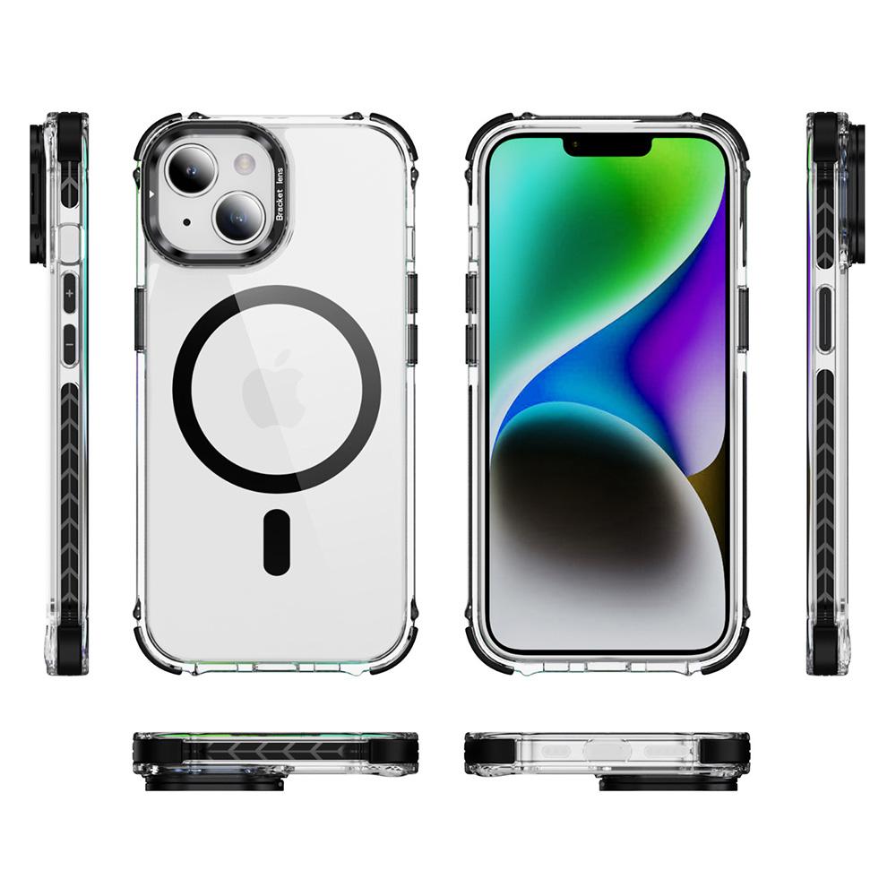 For iPhone 15 Clear Phone Case with Lens Kickstand Cover Compatible with MagSafe