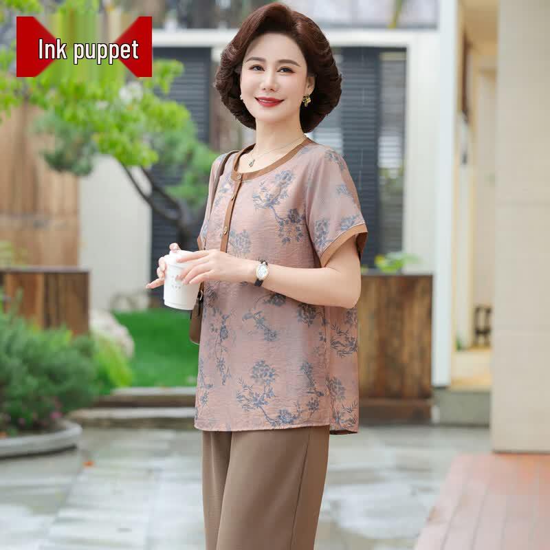 

Women s Plus Size Round Neck Printed Two-Piece Set 5XL