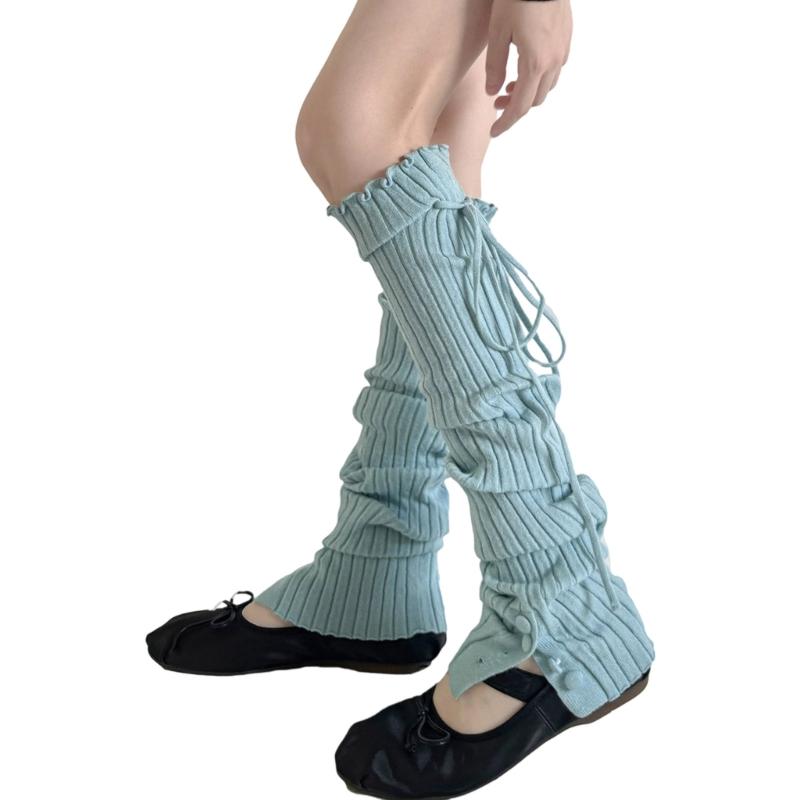 Ribbed Knit Thigh High Footless Long Socks with Button Detail Split Designs Over Knee Leg Warmers for Dance Enthusiasts