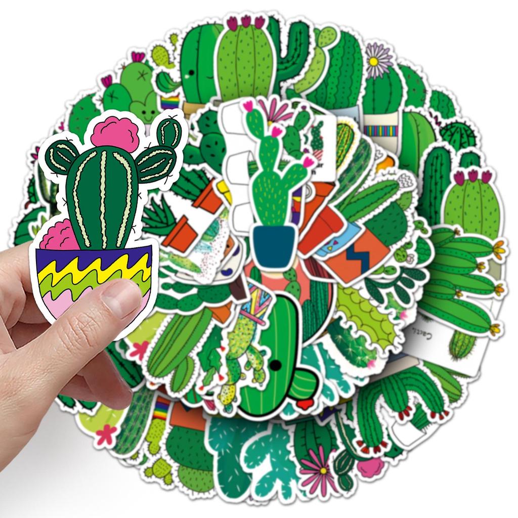 50 Cactus Cartoon Stickers - Waterproof Decals for Laptops, Scooters, Cars, and Motorcycles