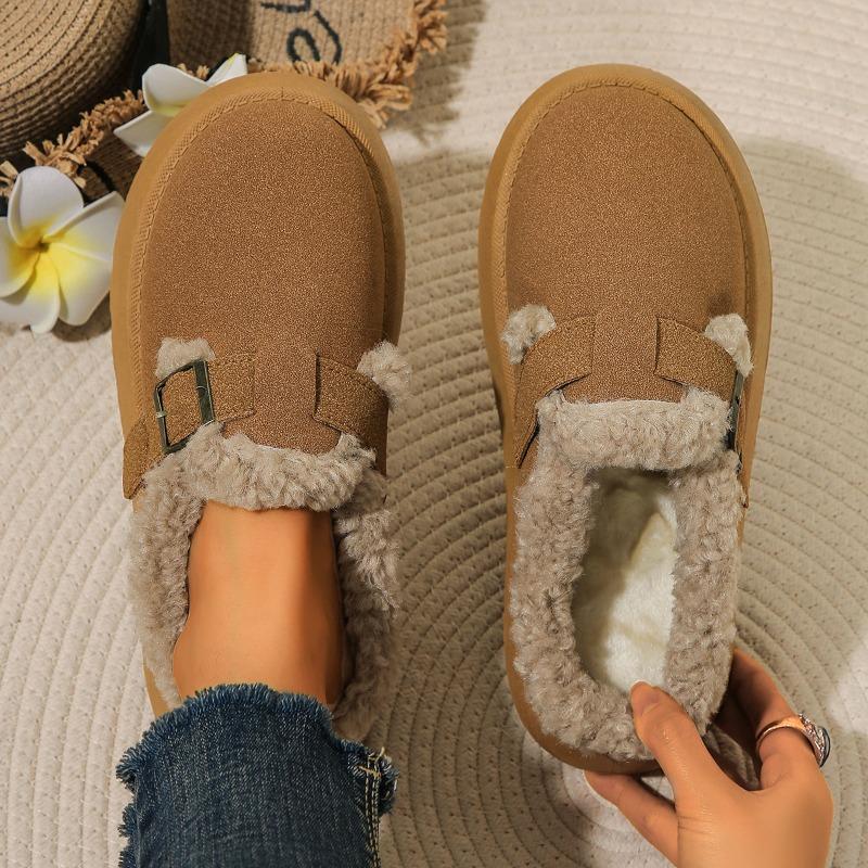 Fashion Winter New Plus Size Wool Cotton Slippers Round Toe Platform Sole Plus Fleece Lazy Cover Feet Warm Snow Mopping